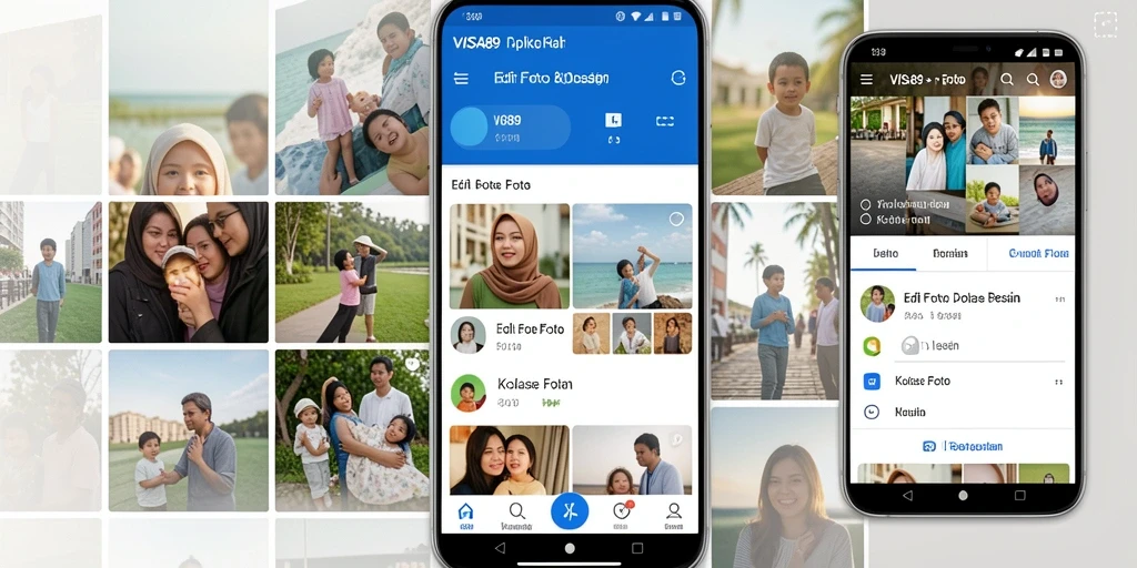 Screenshot utama aplikasi VISA89 menampilkan fitur kolase foto yang inovatif.