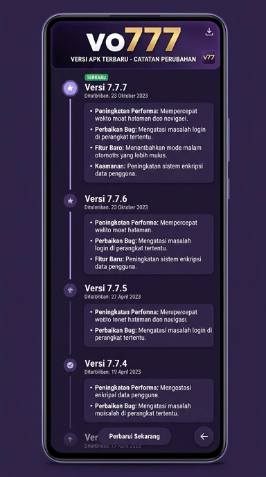 Riwayat Versi Aplikasi vo777 untuk Pengguna Android